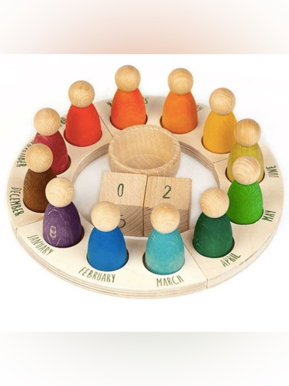 Grapat wooden rainbow perpetual calendar with peg figures Waldorf toy